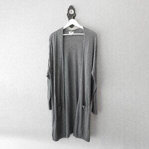 Old Navy XXL Gray Duster Cardigan Open Front Long Pockets Cotton Blend